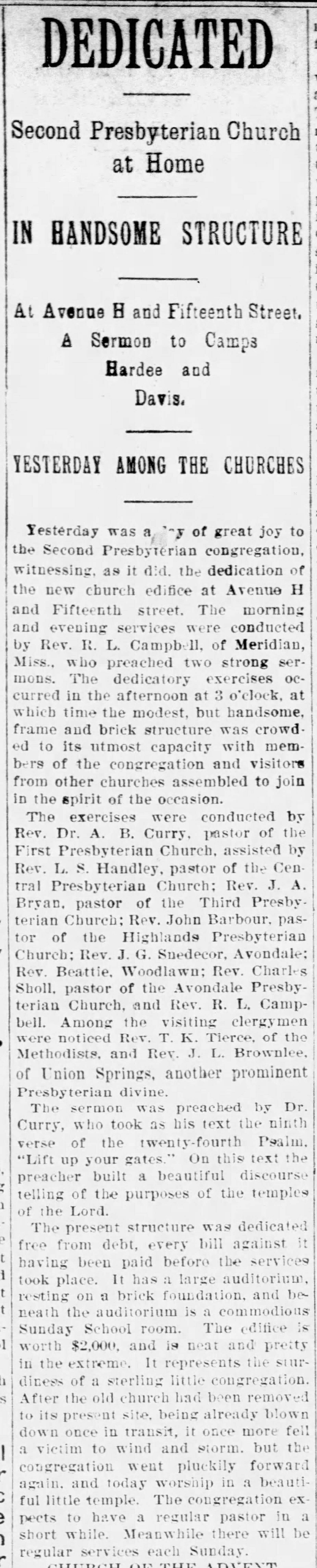 Dedicated Second Presbyterian Church at Home in Handsome Structure